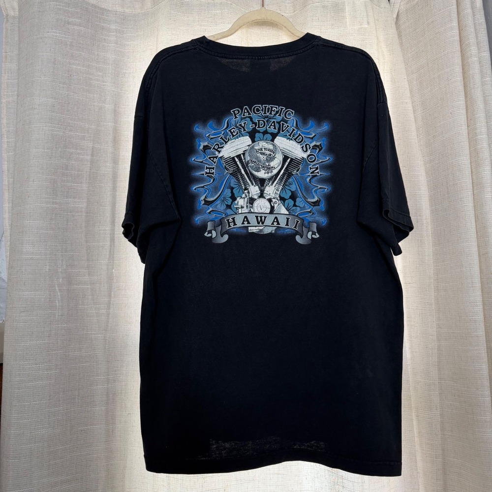90s Vintage Harley-Davidson Shirt Pacific Hawaii Engine Black Blue Men's XL USA